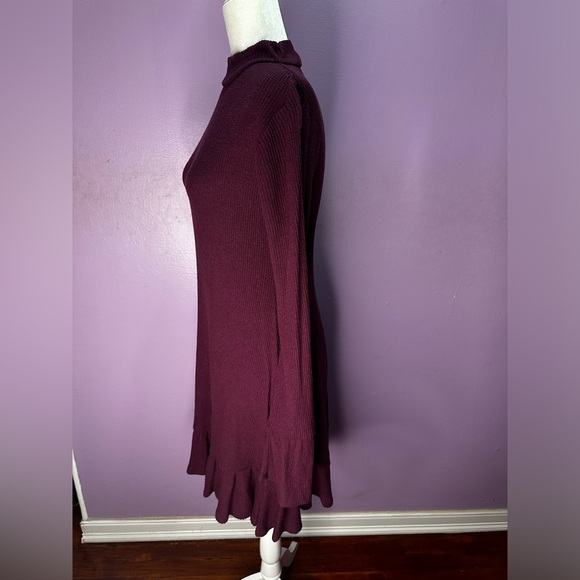 Express Burgandy Ribbed Ruffle Long Sleeve High Neck Dress, Size S - Picture 5 of 9